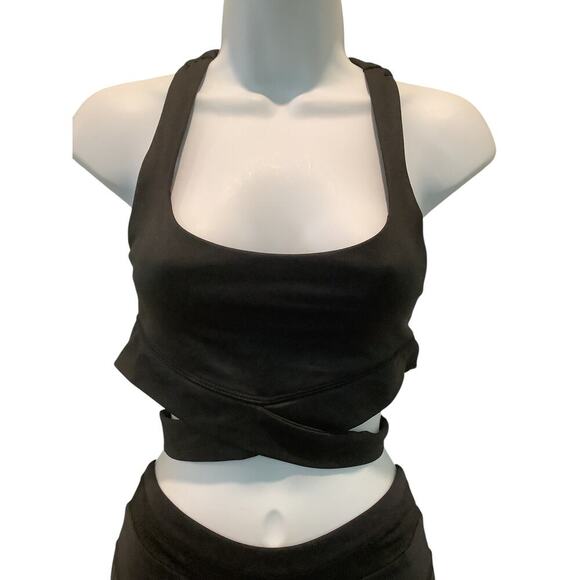 MANDUKA 2 PC BLACK ACTIVEWEAR SET WRAP BAND SPORT BRA S BOTTOM M - Picture 2 of 12